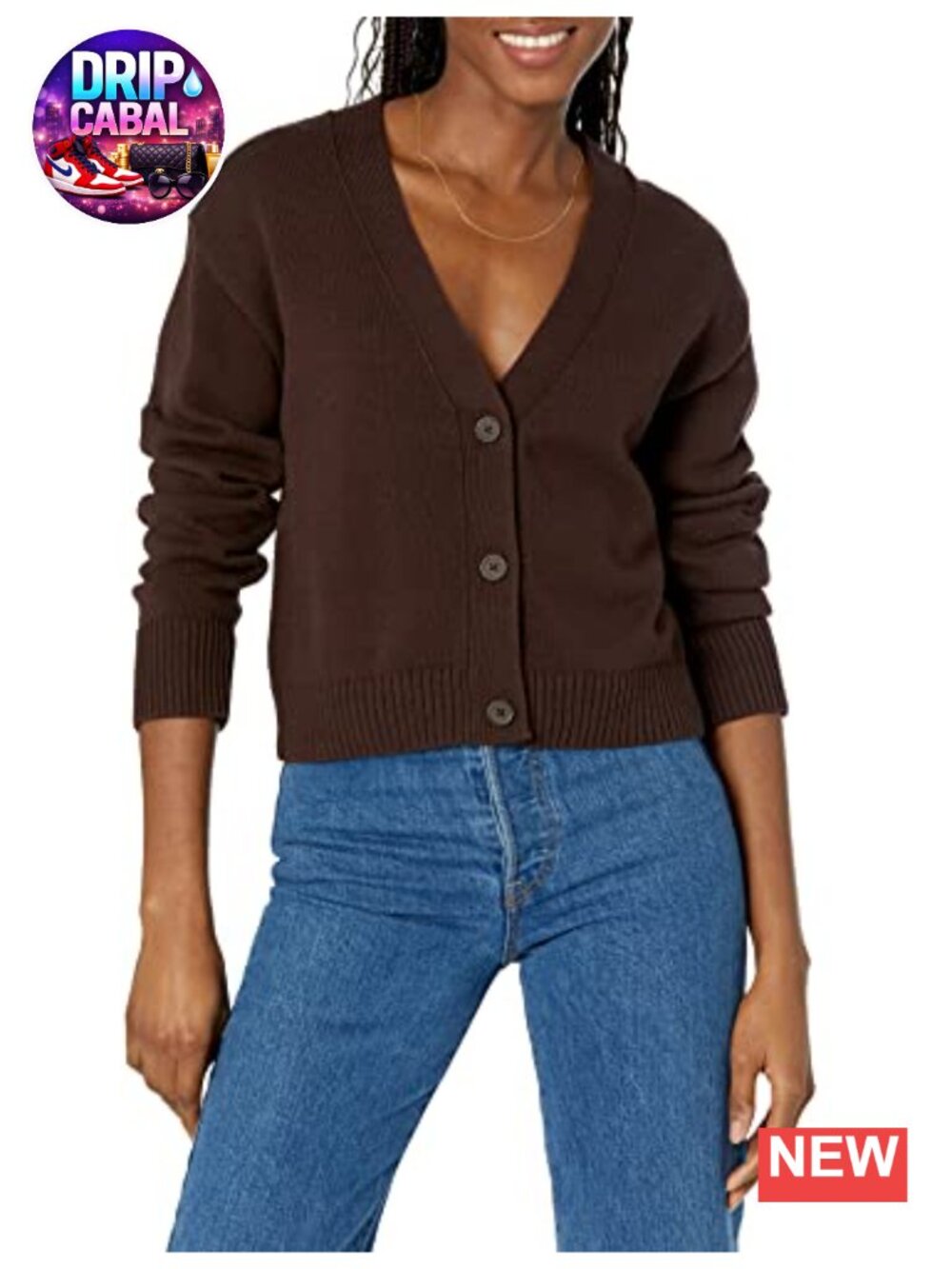 Relaxed Fit Midweight Cotton Cardigan Sweater V-Neck Cropped
